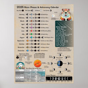 2025 Mondphasen Astronomie-Kalenderposter Poster
