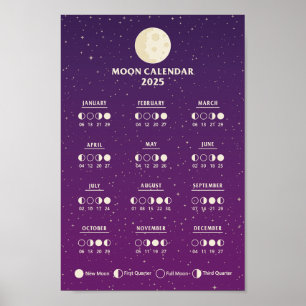 2025 Mondphasen-Kalender Weltraum Lunar Kalender Poster