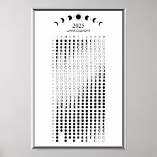 2025 Mondphasen Lunarzyklen Minimalistischer Kalen Poster