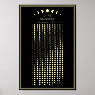 2025 Mondphasen Lunarzyklen Minimalistischer Kalen Poster