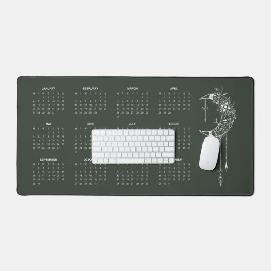 2025 Navy Green Moon Calendar Schreibtischunterlage (Tastatur & Maus)