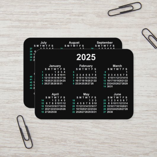 2025 Neon 52 Week ISO Kalender von Janz Visitenkarte (Vorderseite/Rückseite Beispiel)