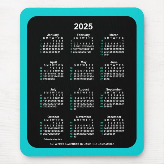 2025 Neon 52 Weeks ISO Kalender von Janz Two Tone Mousepad (Vorne)