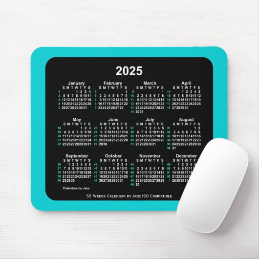 2025 Neon 52 Weeks ISO Kalender von Janz Two Tone Mousepad (Mit Mouse)