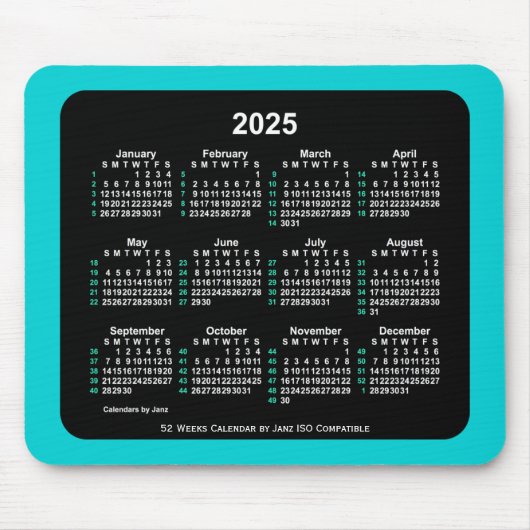 2025 Neon 52 Weeks ISO Kalender von Janz Two Tone Mousepad (Vorne)