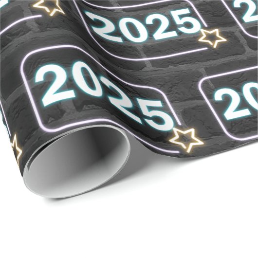 2025 Neon Sign on Brick Geschenkpapier (Rolleneckpunkt)