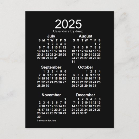 2025 Neon White 6 Month Mini Kalender von Janz Postkarte (Vorderseite)