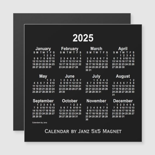 2025 Neon White Calendar von Janz 5x5 Magnet (Vorne/Hinten)