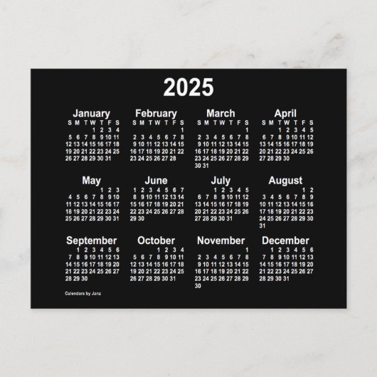 2025 Neon White Mini Kalender von Janz Postkarte (Vorderseite)