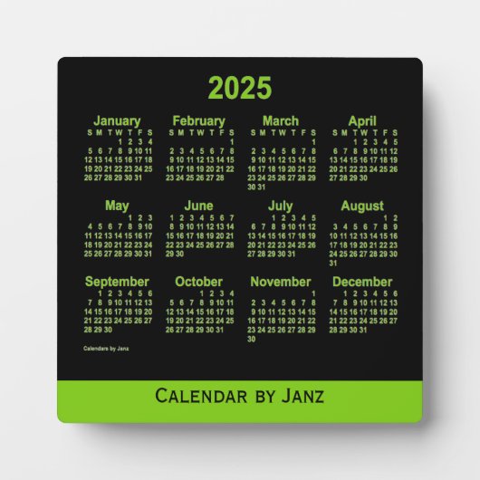 2025 Neon Yellow Green Desk Calendar by Janz Fotoplatte (Vorderseite)
