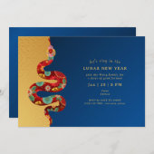 2025 Neujahr der Schlange Blue Gold Modern Einladung (Vorne/Hinten)