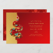 2025 Neujahr der Schlange Red Gold Moderne Einladung (Vorne/Hinten)