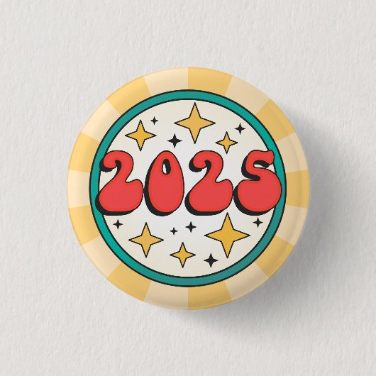 2025 Neujahrs-Groovy-Cartoon-Text Button (Vorderseite)