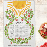 2025 Niedlicher Kalender Geschirrtuch<br><div class="desc">Erstellen Sie einen personalisierten Küchenkalender 2025 mit niedlichen Sonnen- und Rot-Blume-Abbildungen. Geben Sie Ihren Familiennamen und Grüße oder einen anderen Text ein,  indem Sie die Vorlage verwenden,  um ein elegantes Geschenk für den Erntedank Tag,  Weihnachten,  Neujahr zu jeder Gelegenheit zu machen.</div>