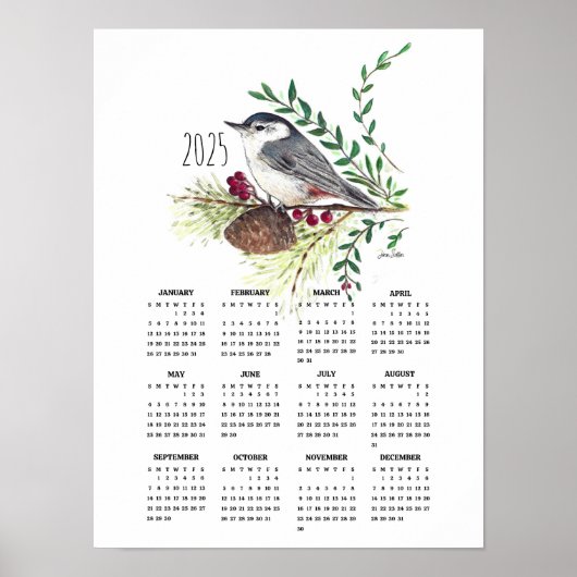 2025 Niedlicher Nuthatch-Poster-Kalender Poster (Vorne)