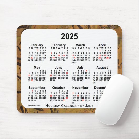 2025 Orange Holiday Art Calendar by Janz Mouse Pad Mousepad (Mit Mouse)