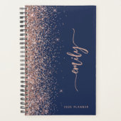 2025 Personalisiert Navy Blue Rose Gold Glitzer Planer (Vorderseite)