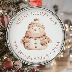 2025 Personalisierter Rosa Schneemann Frohe Weihna Ornament Aus Metall