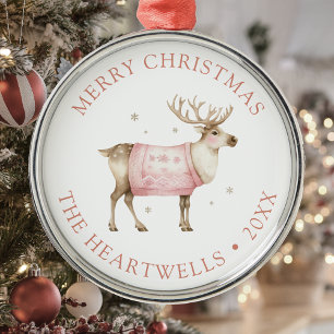 2025 Personalisiertes Rosa Rentier Frohe Weihnacht Ornament Aus Metall