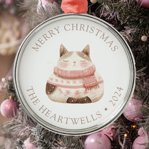 2025 Personalisiertes Wasserfarben-Katze Frohe Wei Ornament Aus Metall