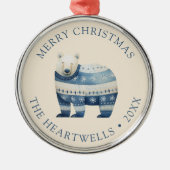 2025 Personalized Blue Polar Bear Merry Christmas Ornament Aus Metall (Vorne)