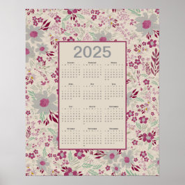 2025 Pink Gray Floral Muster Kalender Poster