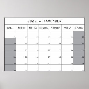 2025 Planer Kalender große Notizen Raum Poster