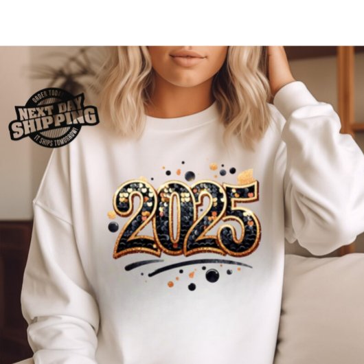 2025 PNG, Sublimation Design, Gold Black Glitzer T-Shirt