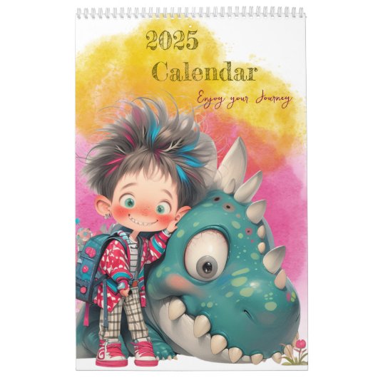 2025 Quirky Boy & Dinosaurier Cartoon Kalender (Titelbild)