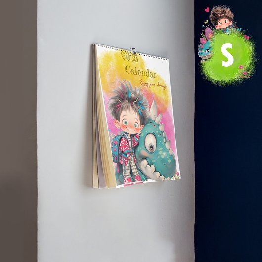 2025 Quirky Boy & Dinosaurier Cartoon Kalender