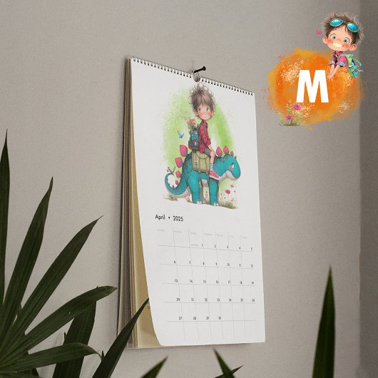 2025 Quirky Boy & Dinosaurier Cartoon Kalender