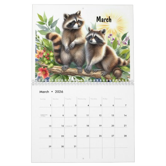 2025 Raccoon Family Fun Animals Kalender (Mär 2026)
