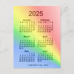 2025 Rainbow 6 Month Mini Calendar by Janz Postkarte