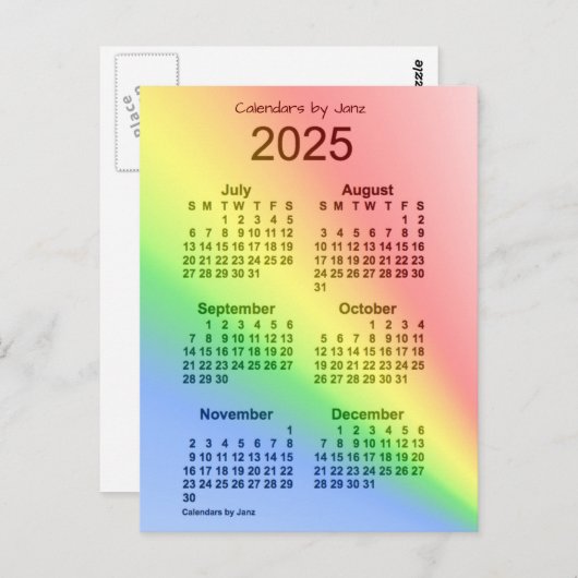 2025 Rainbow 6 Month Mini Calendar by Janz Postkarte (Vorne/Hinten)