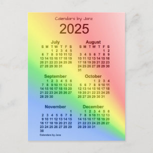 2025 Rainbow 6 Month Mini Calendar by Janz Postkarte