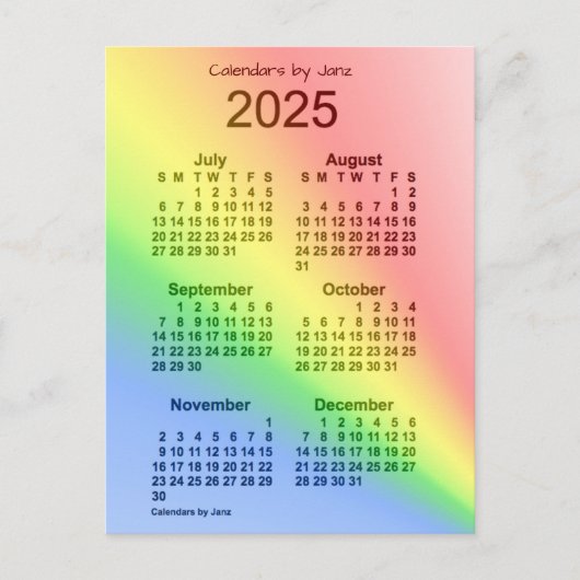2025 Rainbow 6 Month Mini Calendar by Janz Postkarte (Vorderseite)