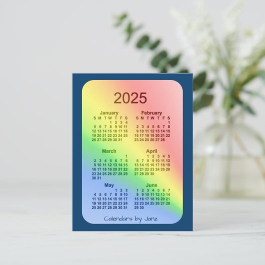 2025 Rainbow Blue 6 Month Mini Calendar by Janz Postkarte (Stehend Vorderseite)
