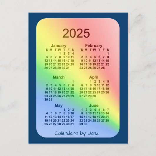 2025 Rainbow Blue 6 Month Mini Calendar by Janz Postkarte (Vorderseite)