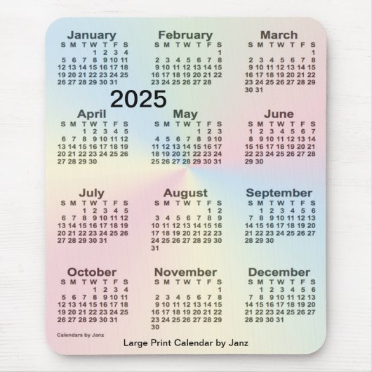 2025 Rainbow Cloud Large Print Calendar by Janz Mousepad (Vorne)