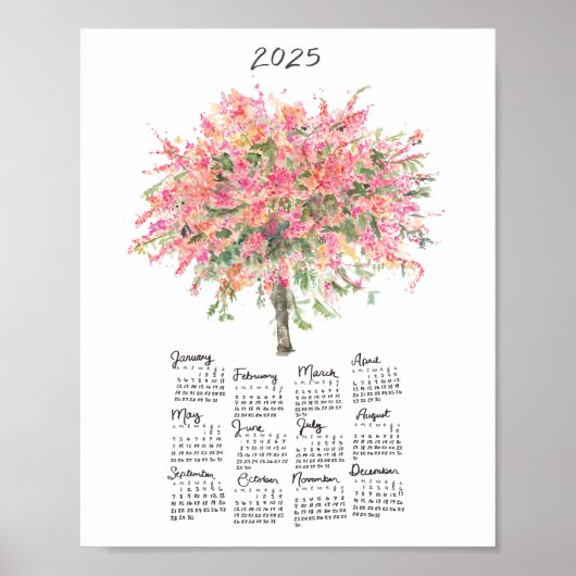 2025 Rainbow Shower Tree Watercolor Kalender Poster (Vorne)