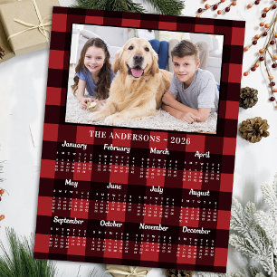 2025 Red Buffalo Kariert Family Dog Foto Kalender Feiertagspostkarte
