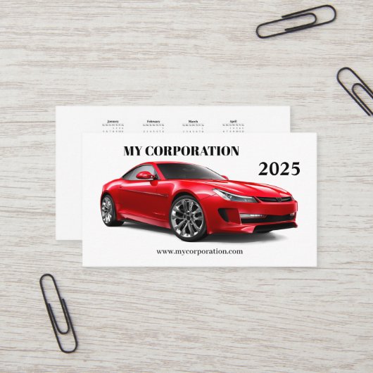 2025 Red Sport Car Pocket Kalender Visitenkarte (Vorderseite/Rückseite Beispiel)