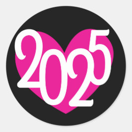 2025 rosa Herzgrafik neue Jahre Party Runder Aufkleber