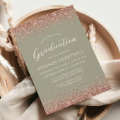 2025 Rose Gold Glitzer Sage Green Graduation Party Einladung