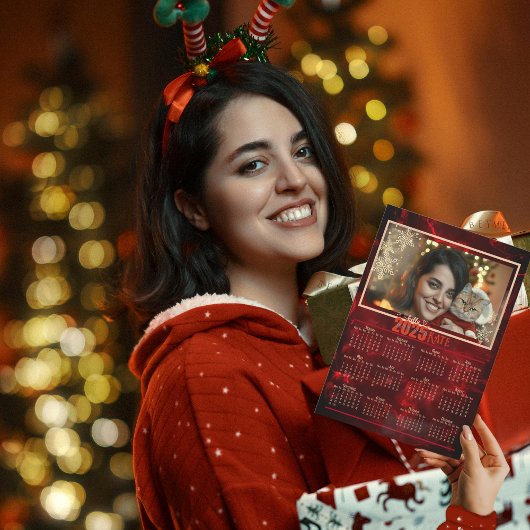 2025 Roter Foto-Kalender Feiertagskarte