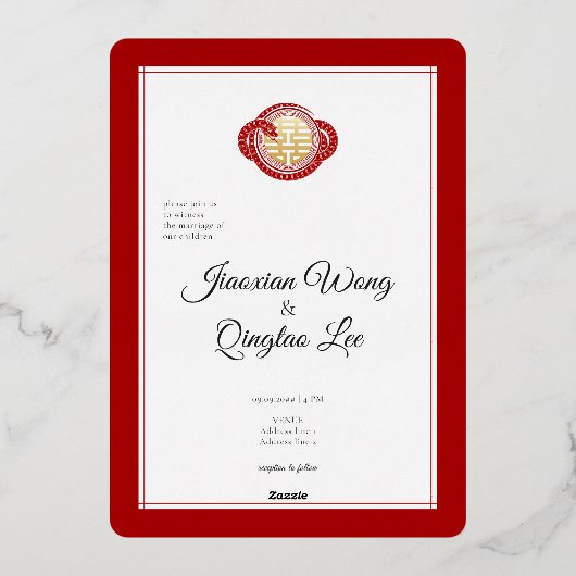 2025 Schlangenjahr Zweites Glück Chinesische Hochz Folieneinladung (Rückseite)