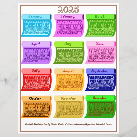 2025 Schriftart Bolzengewebe 12 Farbmonate (Rückseite)