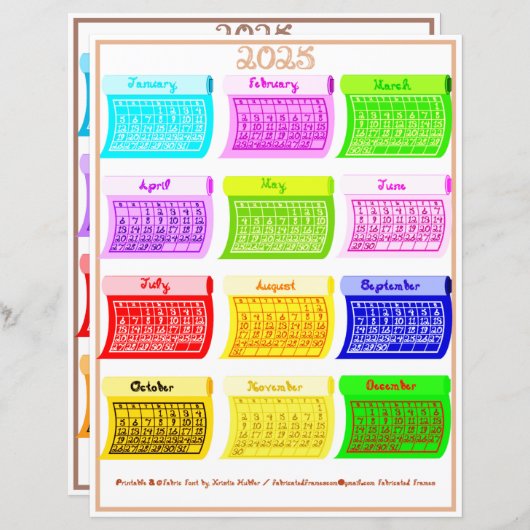 2025 Schriftart Bolzengewebe 12 Farbmonate (Vorne/Hinten)