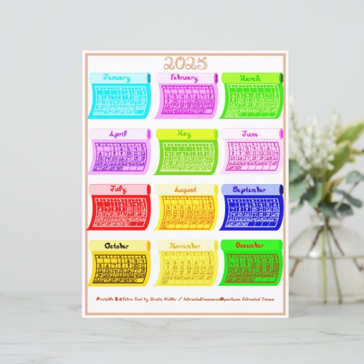 2025 Schriftart Bolzengewebe 12 Farbmonate (Stehend Vorderseite)