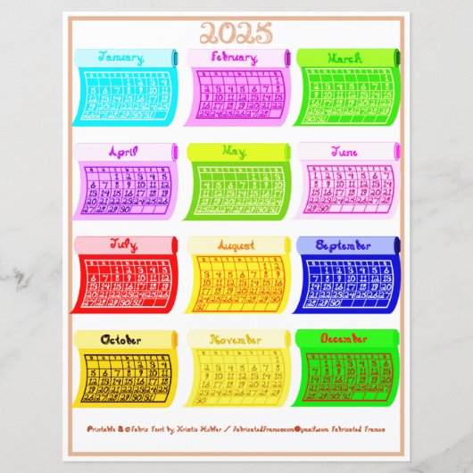 2025 Schriftart Bolzengewebe 12 Farbmonate (Vorderseite)